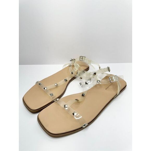 14th & Union Sandals Womens Size 8 Clear Finley Studded Open Toe Ankle Strap - Picture 2 of 9